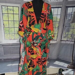 INC International Concepts Coral and Green Floral Top